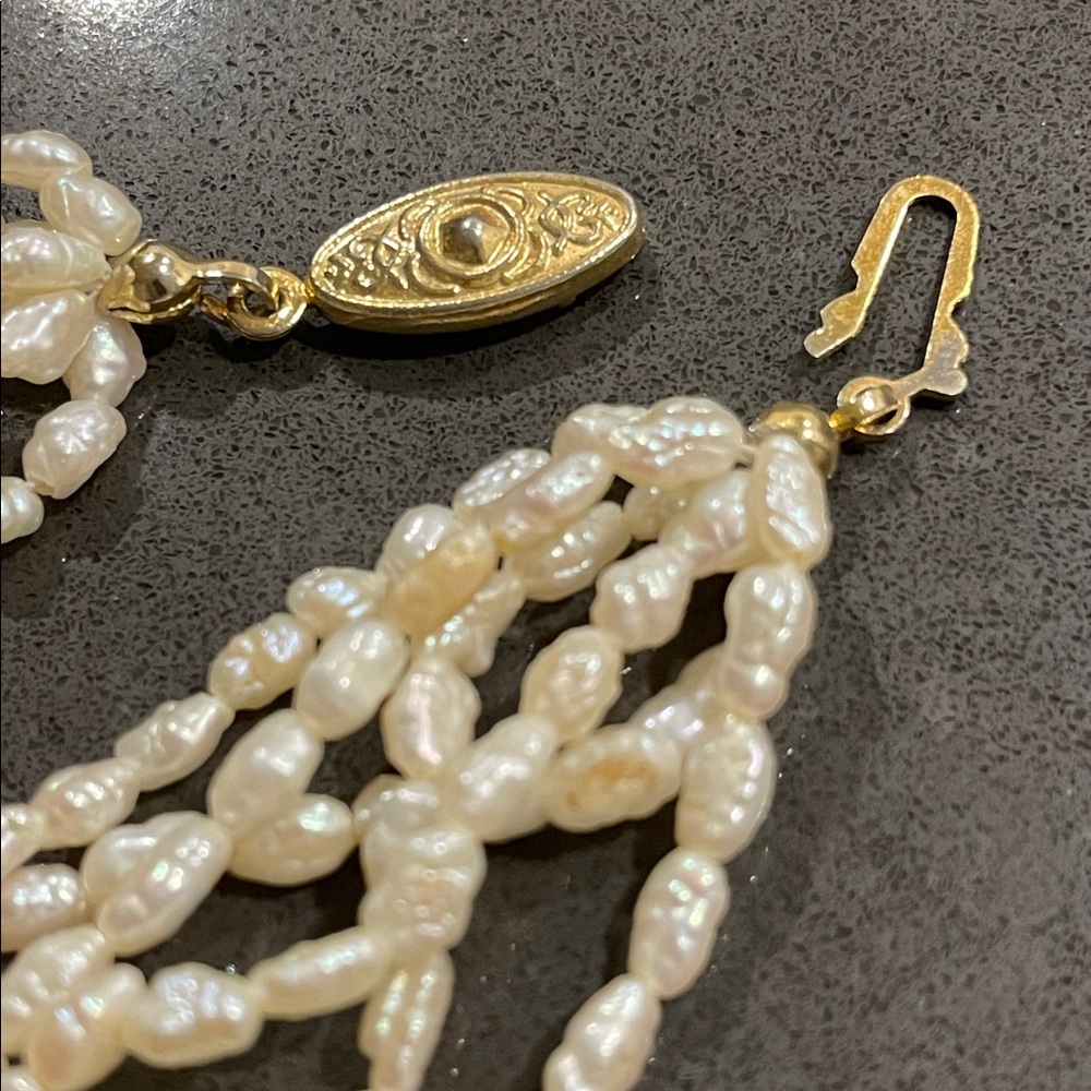 Six Strand Rice Pearl Fish Hook Clasp Bracelet - Picture 8 of 12